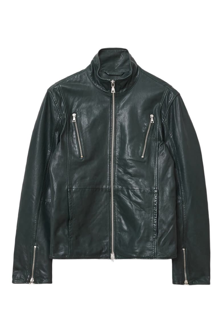 Jared Leather Racer Jacket, Alternate, color, SEAWEED