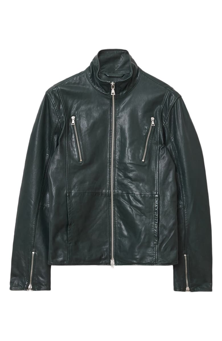 John Varvatos Jared Leather Racer Jacket, Alternate, color, Seaweed