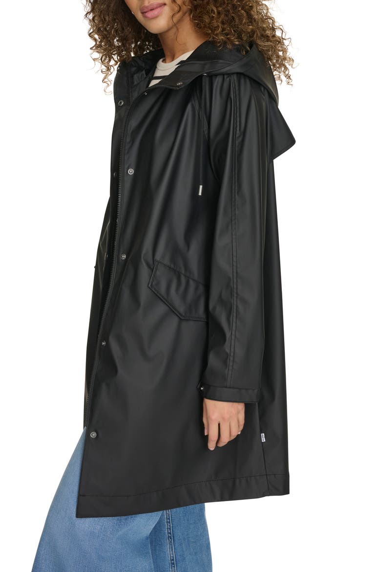 Water Resistant Hooded Long Rain Jacket, Alternate, color, BLACK