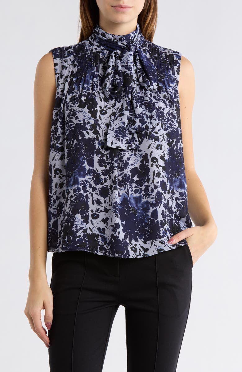 Derek Lam 10 Crosby Allie Sleeveless Bow Top, Main, color, Denim Blue Multi