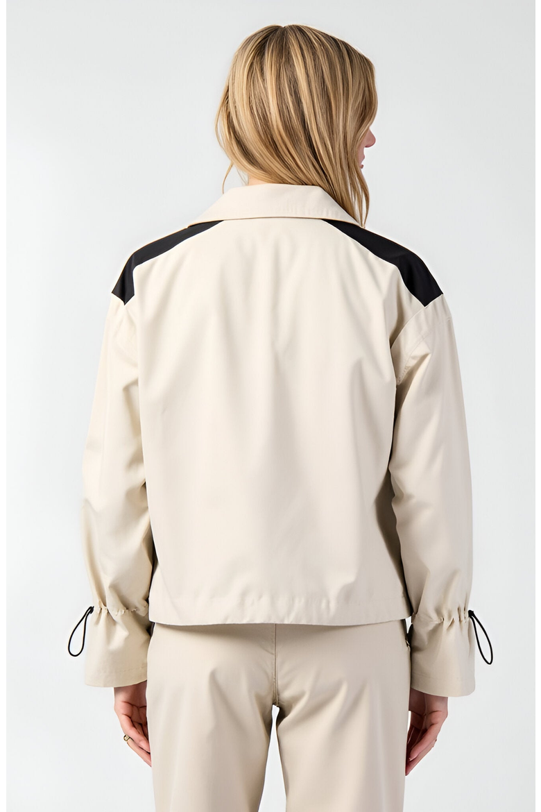 Cropped Zip-Up Jacket with Contrast Pockets, Alternate, color, Beige