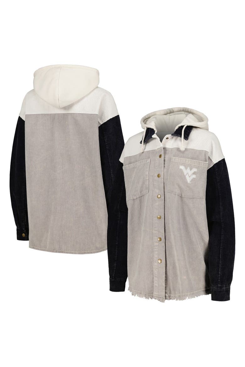 Women's Gameday Couture Gray West Virginia Mountaineers Vintage Wash Corduroy Full-Snap Hooded Shacket, Main, color, Gray
