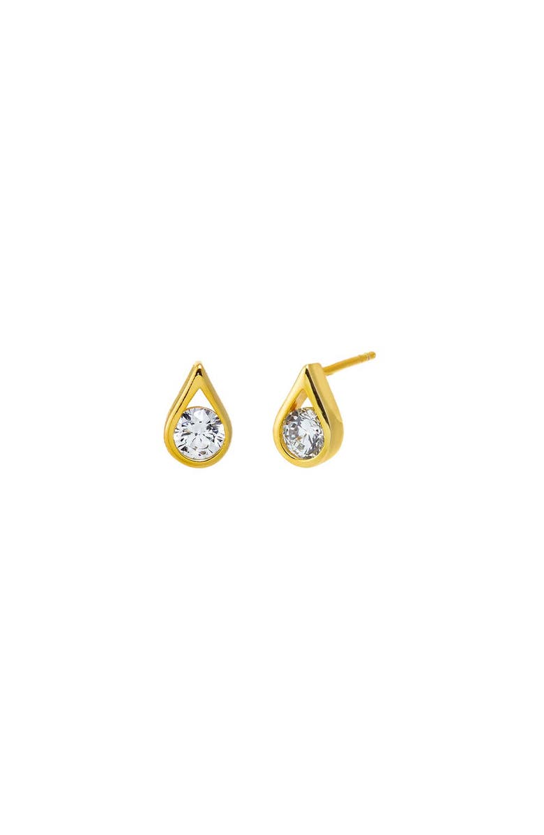 BY ADINA EDEN CZ Round Stone Teardrop Bezel Stud Earring, Main, color, Gold
