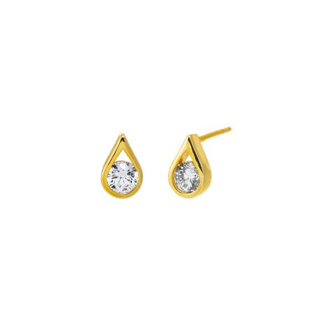 CZ Round Stone Teardrop Bezel Stud Earring