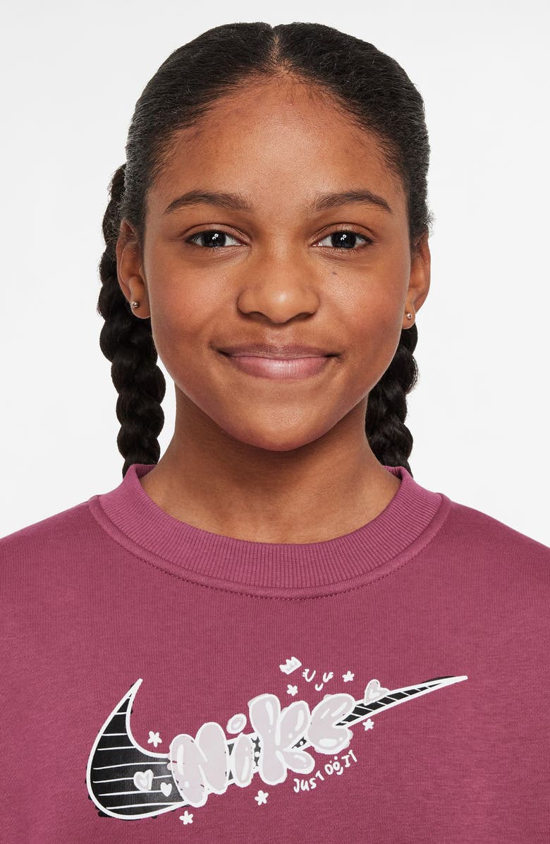 Nike Kids' Club Oversize Crewneck Pullover, Alternate, color, Sweet Beet/ White