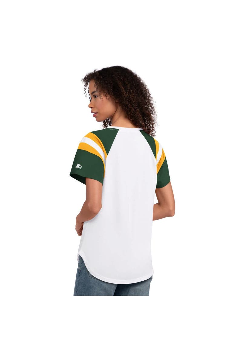 Women's Starter  White Green Bay Packers Game On Notch Neck T-Shirt, Alternate, color, White