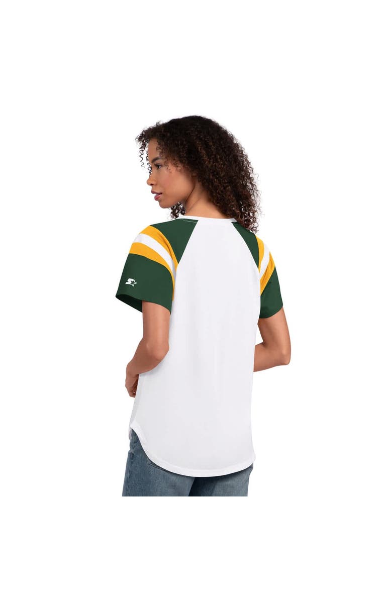 STARTER Women's Starter White Green Bay Packers Game On Notch Neck T-Shirt, Alternate, color, White