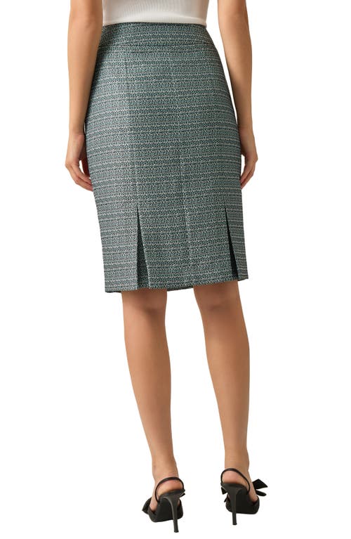 Kasper Inverted Box Pleat Tweed Skirt In Rich Teal Multi