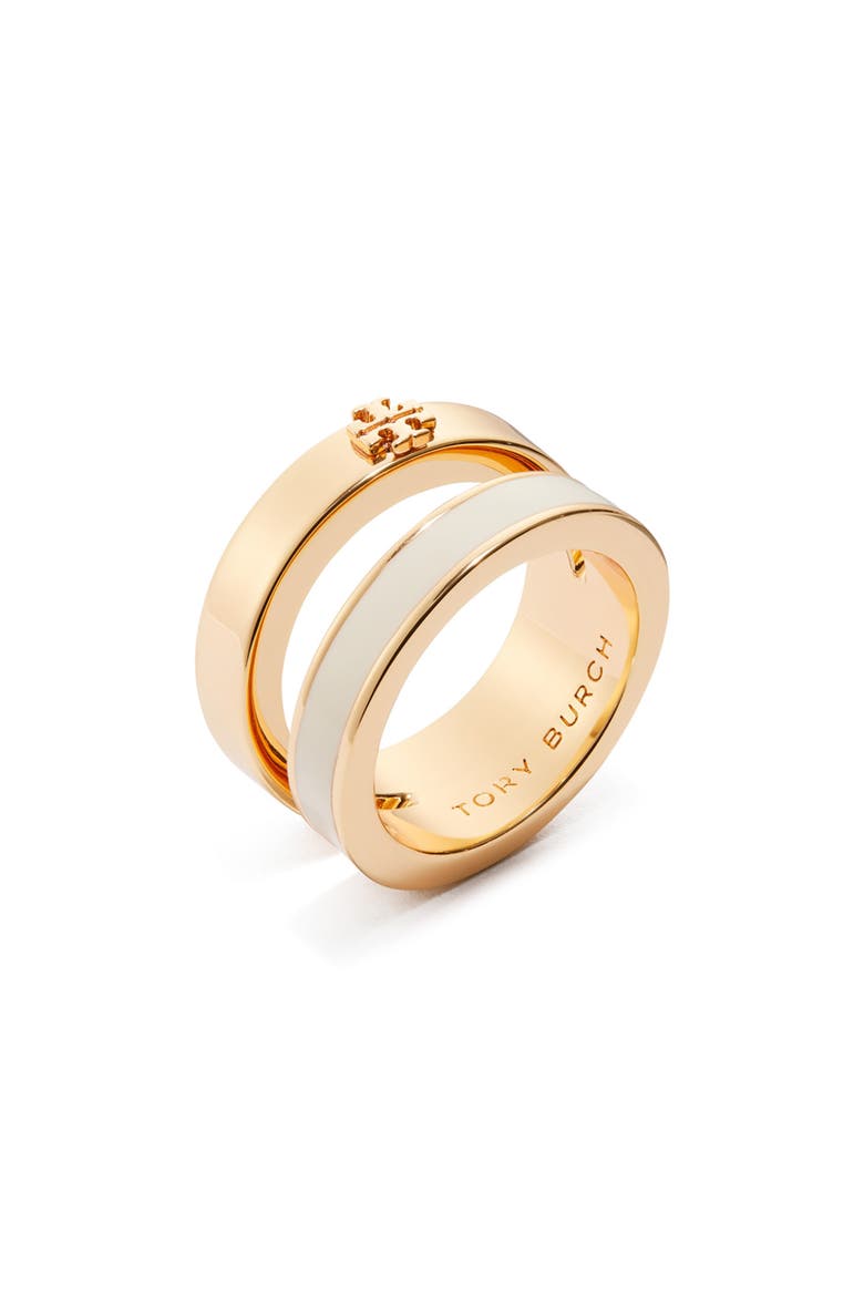 Kira Enamel Double Ring, Main, color, TORY GOLD / NEW IVORY