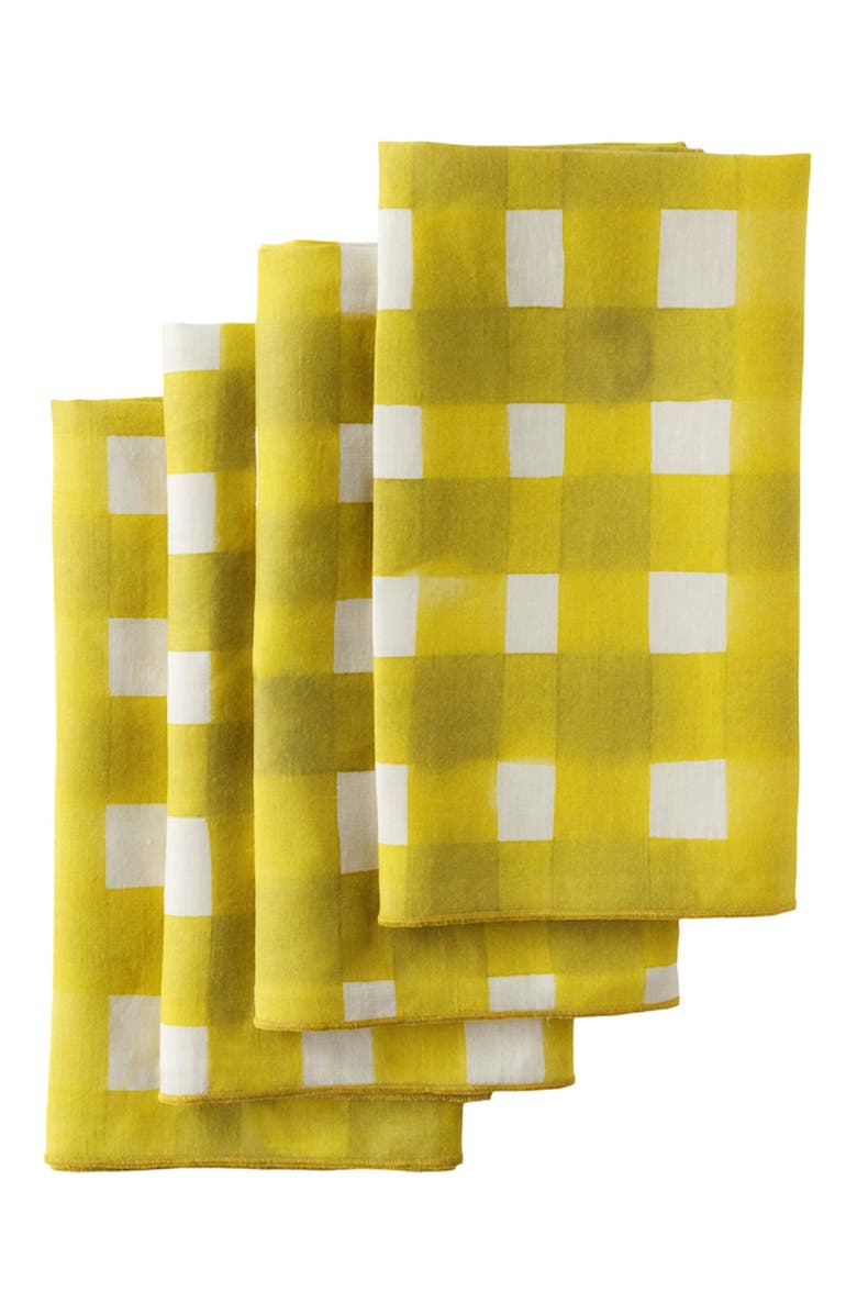 Goldie Home Yellow Cross Hatch Napkin, Main, color, Yellow Cross Gold Trim
