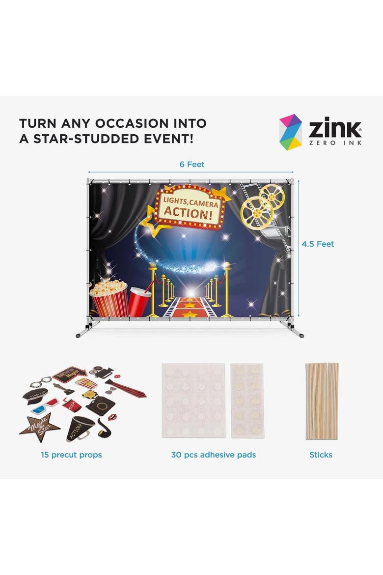 Hollywood Photo Booth Bundle with Backdrop and Props, Alternate, color, Multicolor