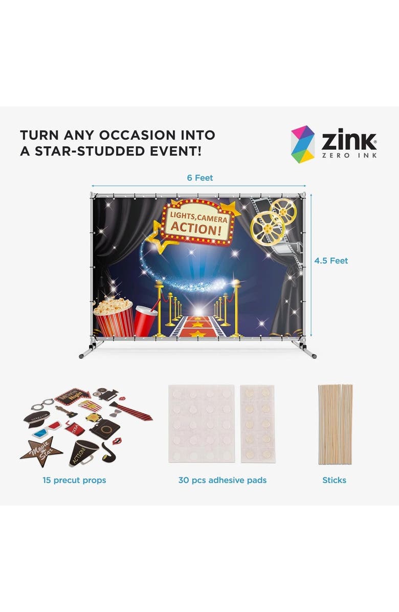 Zink Hollywood Photo Booth Bundle with Backdrop and Props, Alternate, color, Multicolor