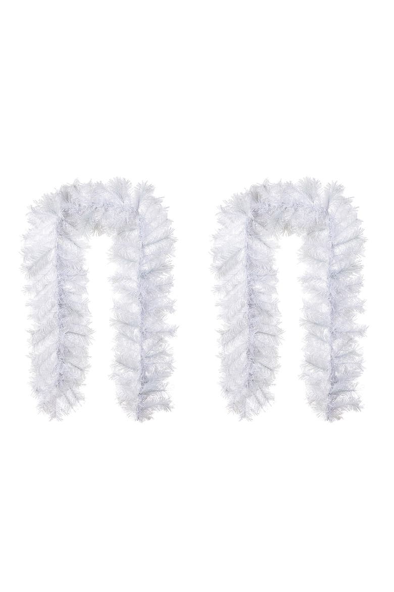 Set of 2 Pre-Lit Flocked Christmas Garland with Timer, Alternate, color, Green