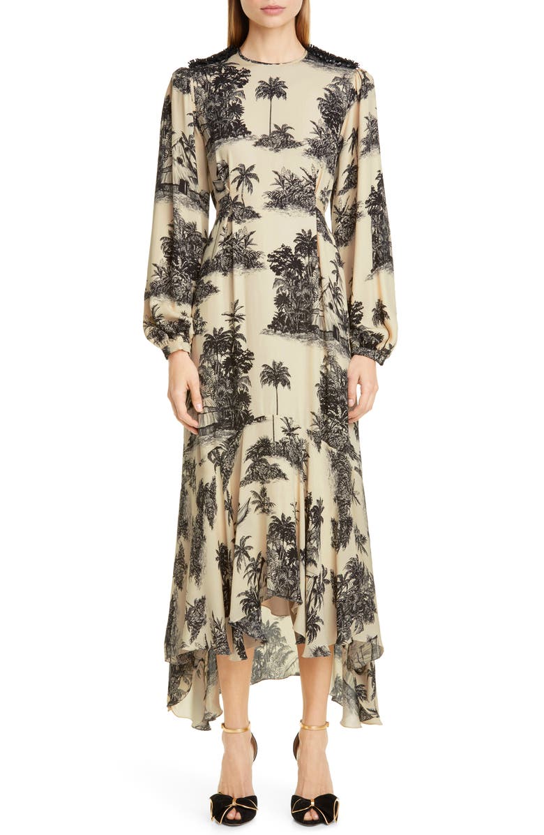 Johanna Ortiz Toile Palm Print Long Sleeve Maxi Dress, Main, color, 