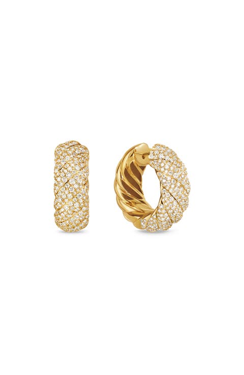 Sculpted Cable Hoop Earrings in 18K Yellow Gold with Diamonds, 25mm