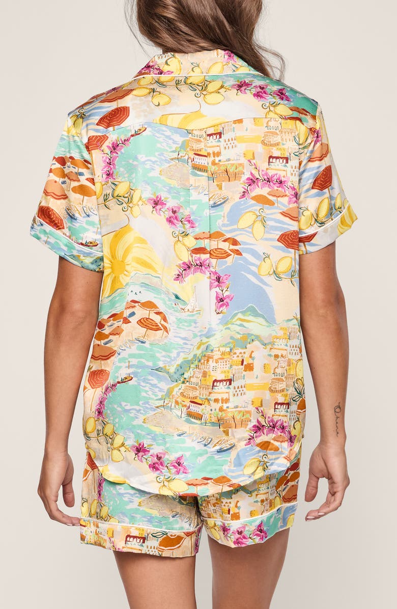 Petite Plume Piped Beach Print Mulberry Silk Short Pajamas, Alternate, color, 