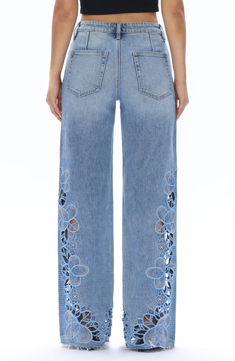 Bayeas Floral Embroidered Raw Hem Wide Leg Jeans, Alternate, color, 