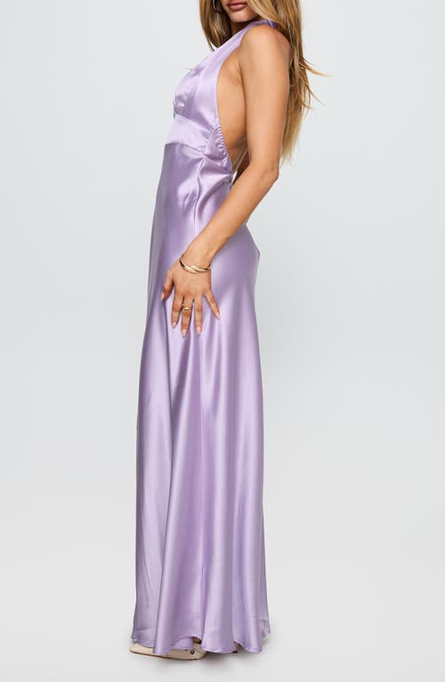 Princess Polly Big Screen Halter Neck Satin Gown In Purple