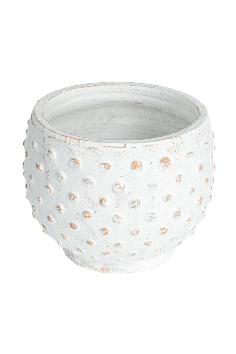 Distressed Terra Cotta Hobnail Planter, White, Main, color, White