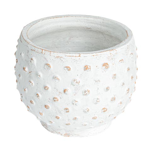 Distressed Terra Cotta Hobnail Planter, White