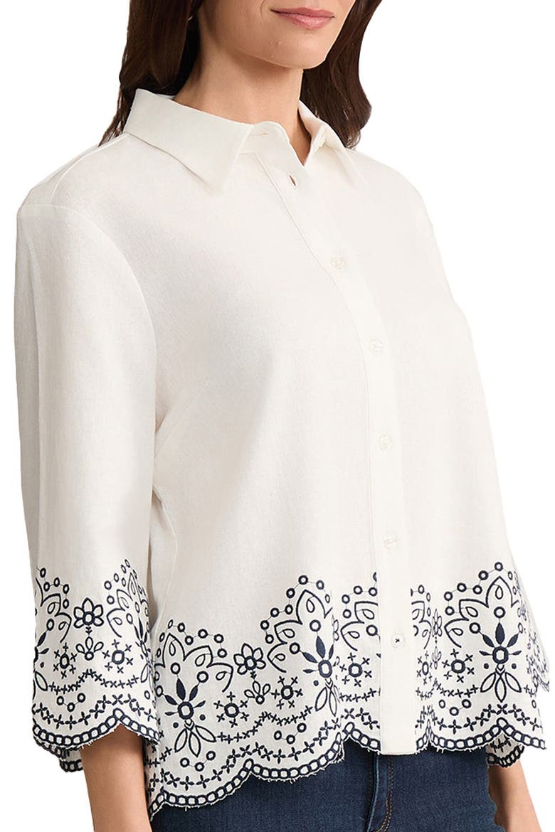 Embroidered Linen Blend Shirt, Alternate, color, NATURAL WHITE/ PACIFIC NAVY