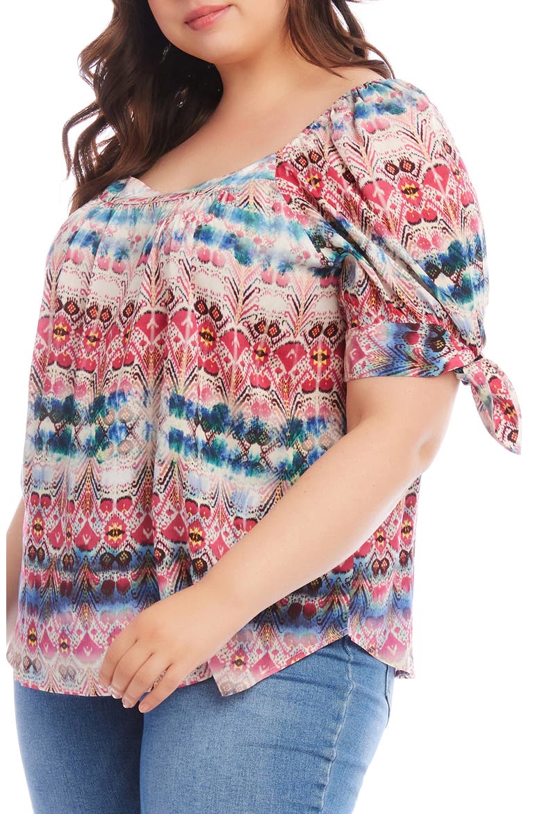 Square Neck Tie Cuff Top, Alternate, color, PRINT PINK