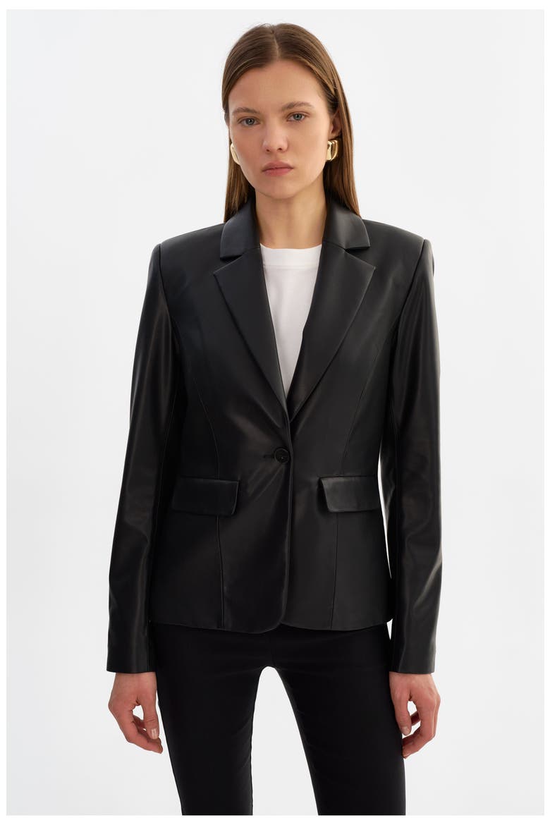 Davie | Faux Leather Fitted Blazer, Alternate, color, Black
