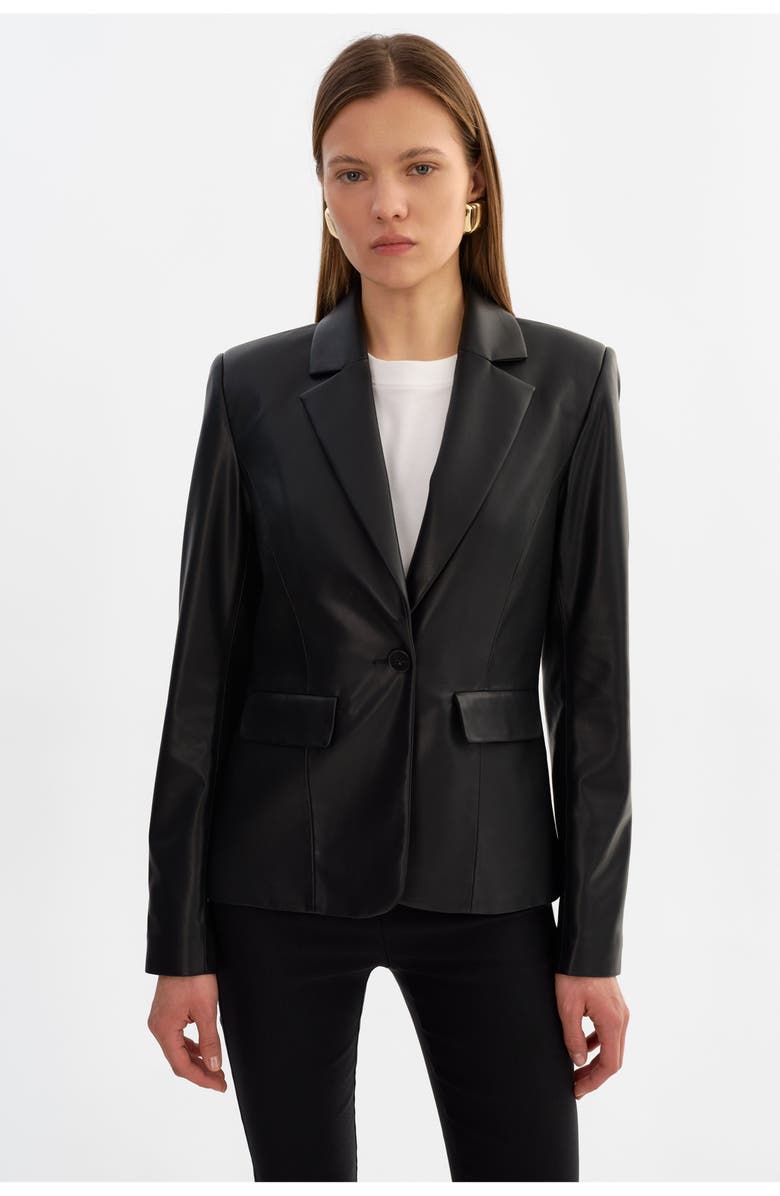 LAMARQUE Davie | Faux Leather Fitted Blazer, Alternate, color, Black