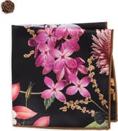 CLIFTON WILSON Brown & Fucshia Floral Silk Pocket Square