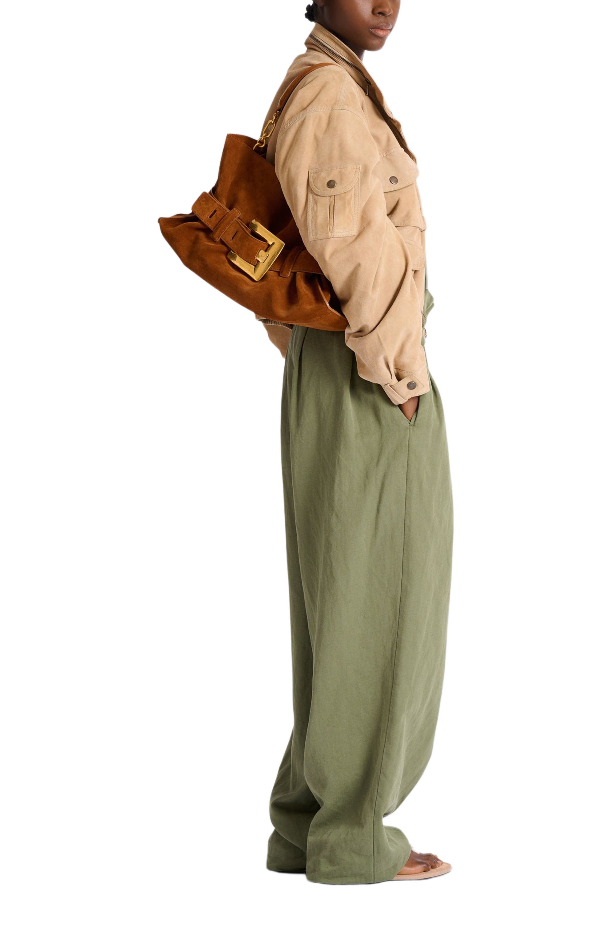 Balmain Anthem Medium suede leather bag, Alternate, color, Brown