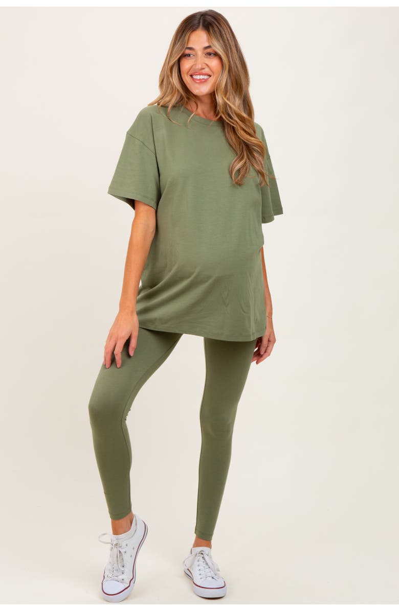 PinkBlush Oversized Crewneck Short Sleeve and Legging Set, Alternate, color, Olive Green