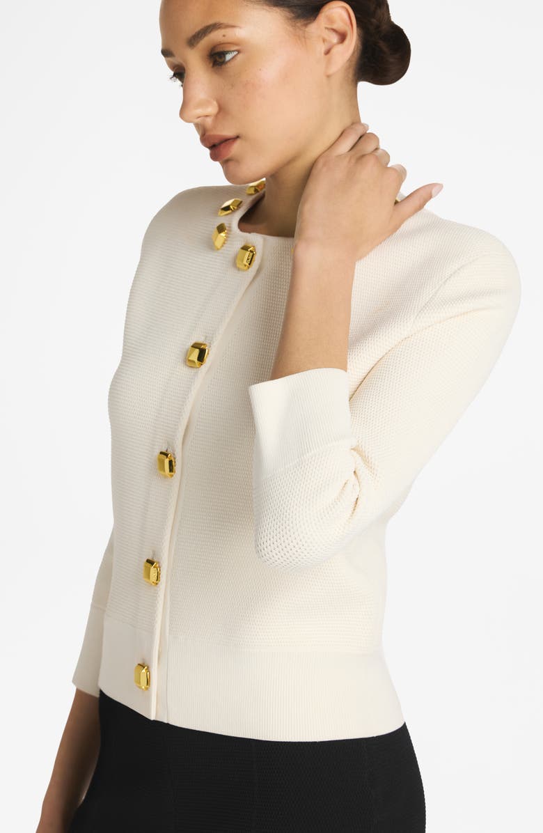 St. John Collection Stud Detail Piqué Cardigan, Alternate, color, 