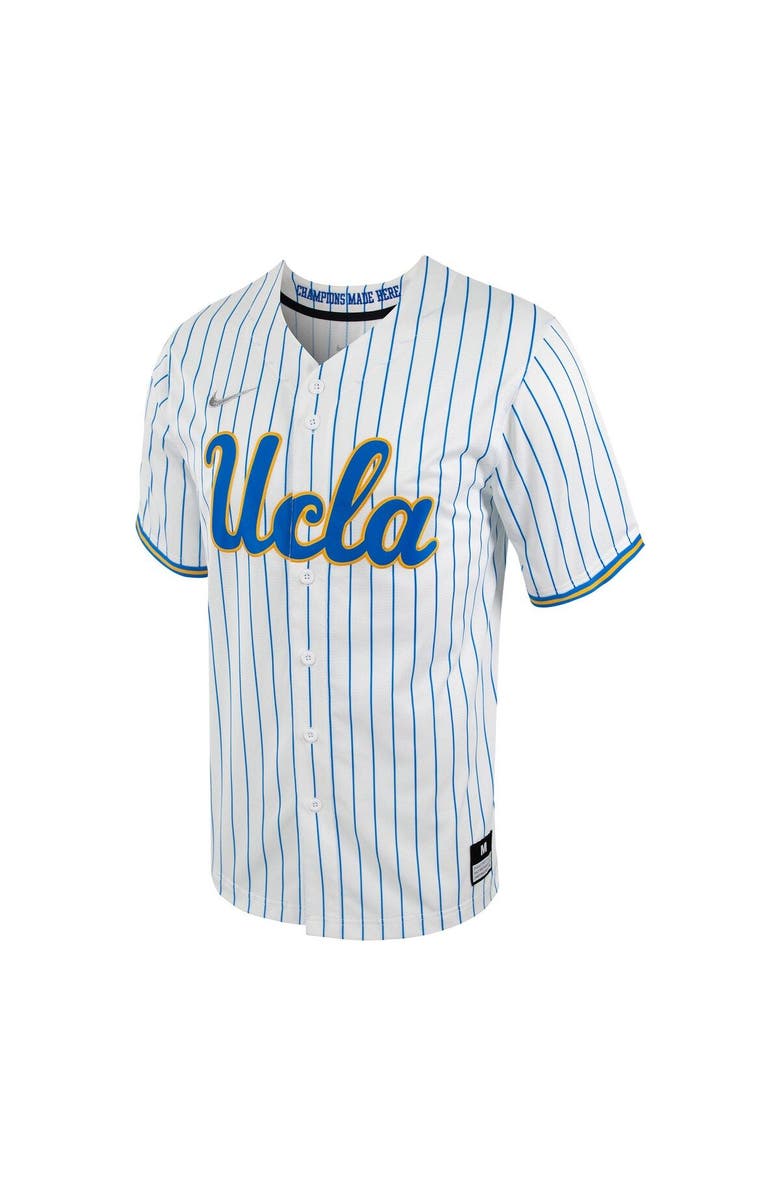 Nike Men's Nike White/Blue UCLA Bruins Pinstripe Replica Full-Button Baseball Jersey, Alternate, color, White