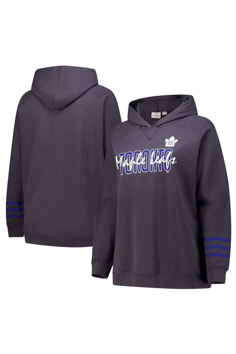 Women's Fanatics Charcoal Toronto Maple Leafs Plus Size Lightweight Fleece Raglan Pullover Hoodie, Main, color, Charcoal