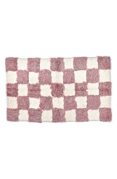 Checkerboard Pink Bath Rug