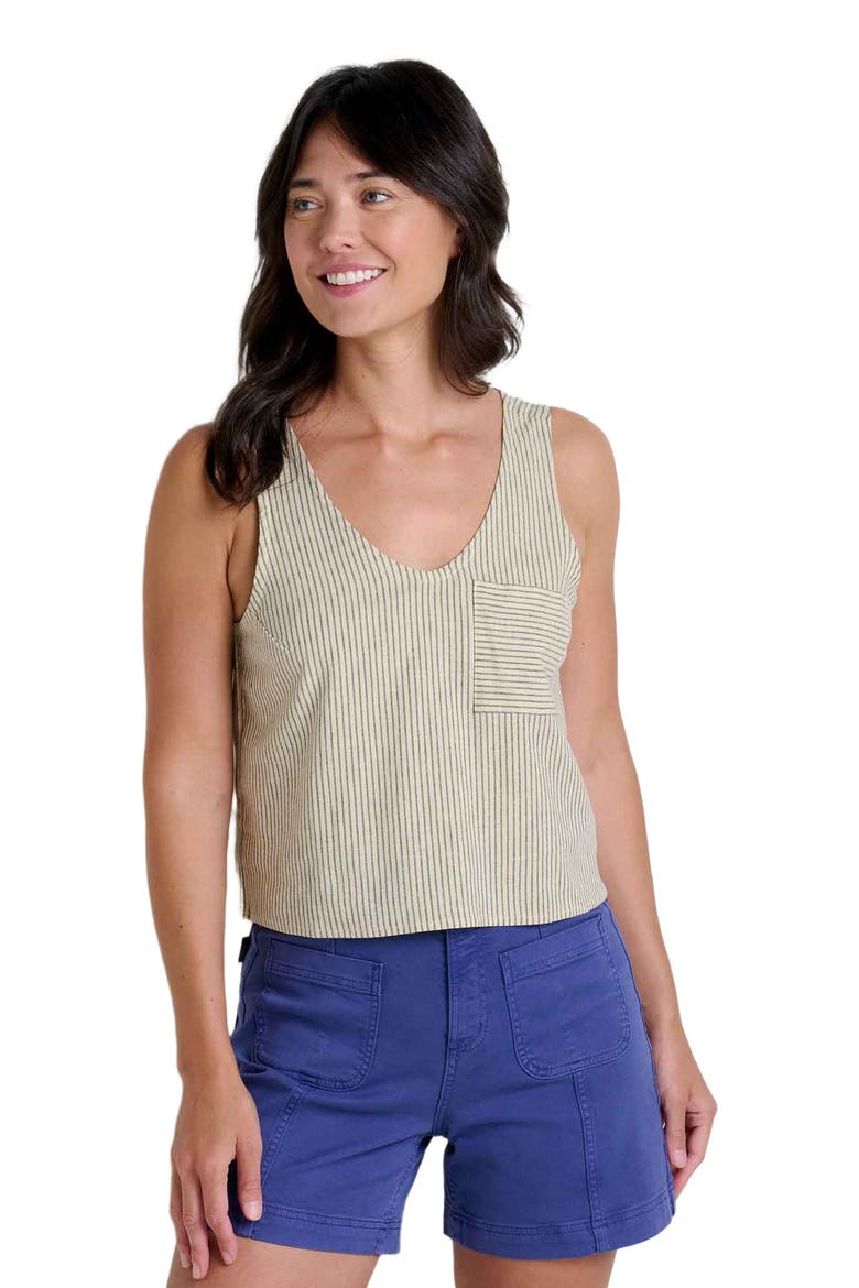 Women's Taj Hemp Button Back Tank, Alternate, color, Barley Railroad Stripe