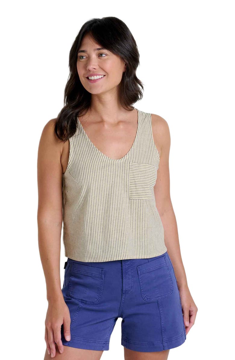 Toad & Co Women's Taj Hemp Button Back Tank, Alternate, color, Barley Railroad Stripe