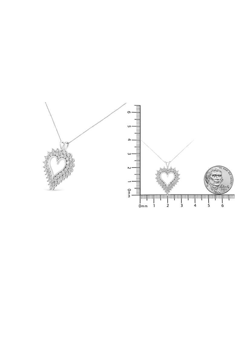 Silver 4 Cttw Round-Cut Double Row Composite Diamond Heart Pendant Necklace, Alternate, color, White
