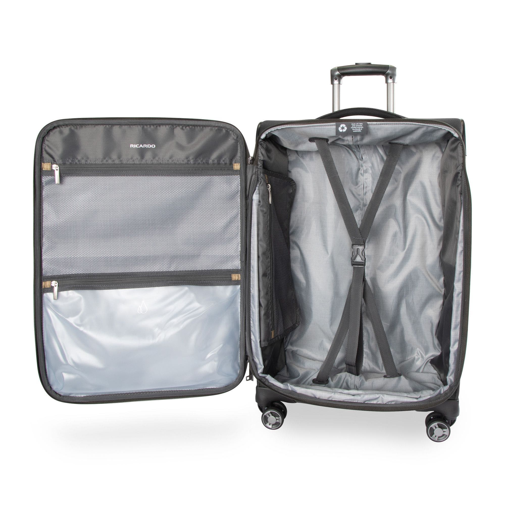Ricardo Beverly Hills Ashbury Softside Luggage, Expandable Suitcase, Lightweight Sustainable rPET Travel Bag with TSA Lock & Dual Spinner Wheels, 24-inch Medium Check-in, Alternate, color, Black