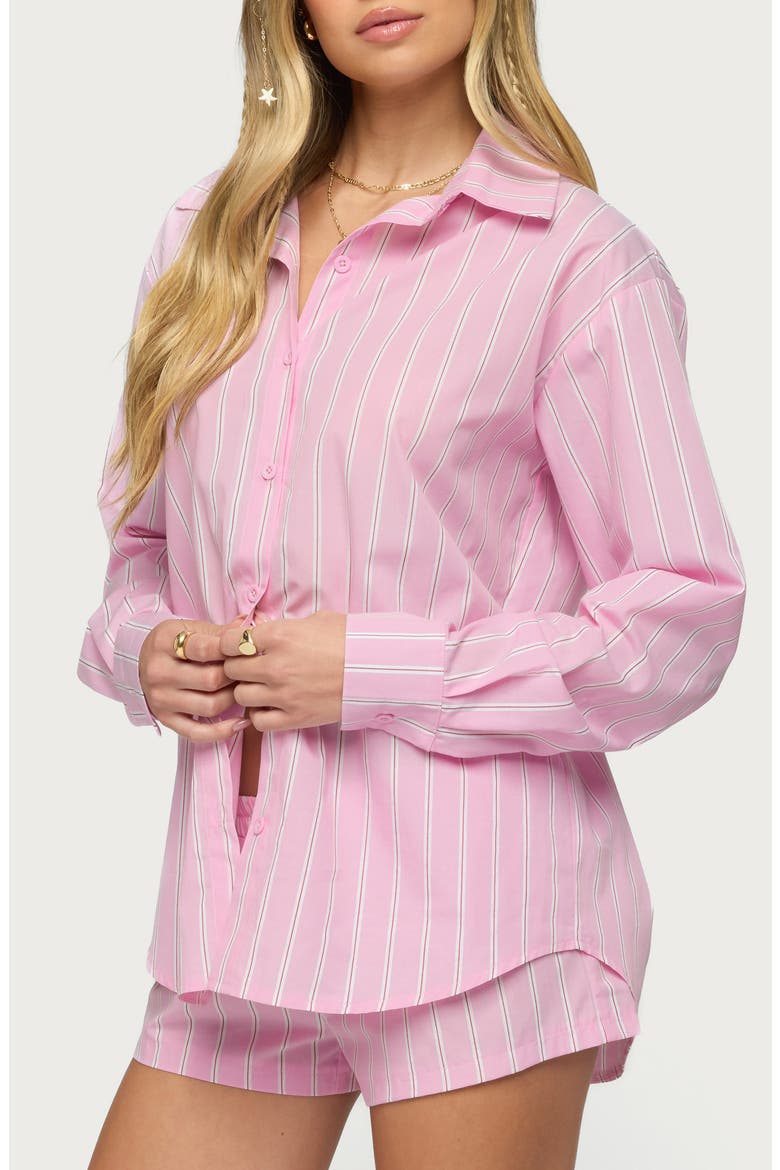 Carmella Stripe Oversize Button-Up Shirt, Alternate, color, PINK