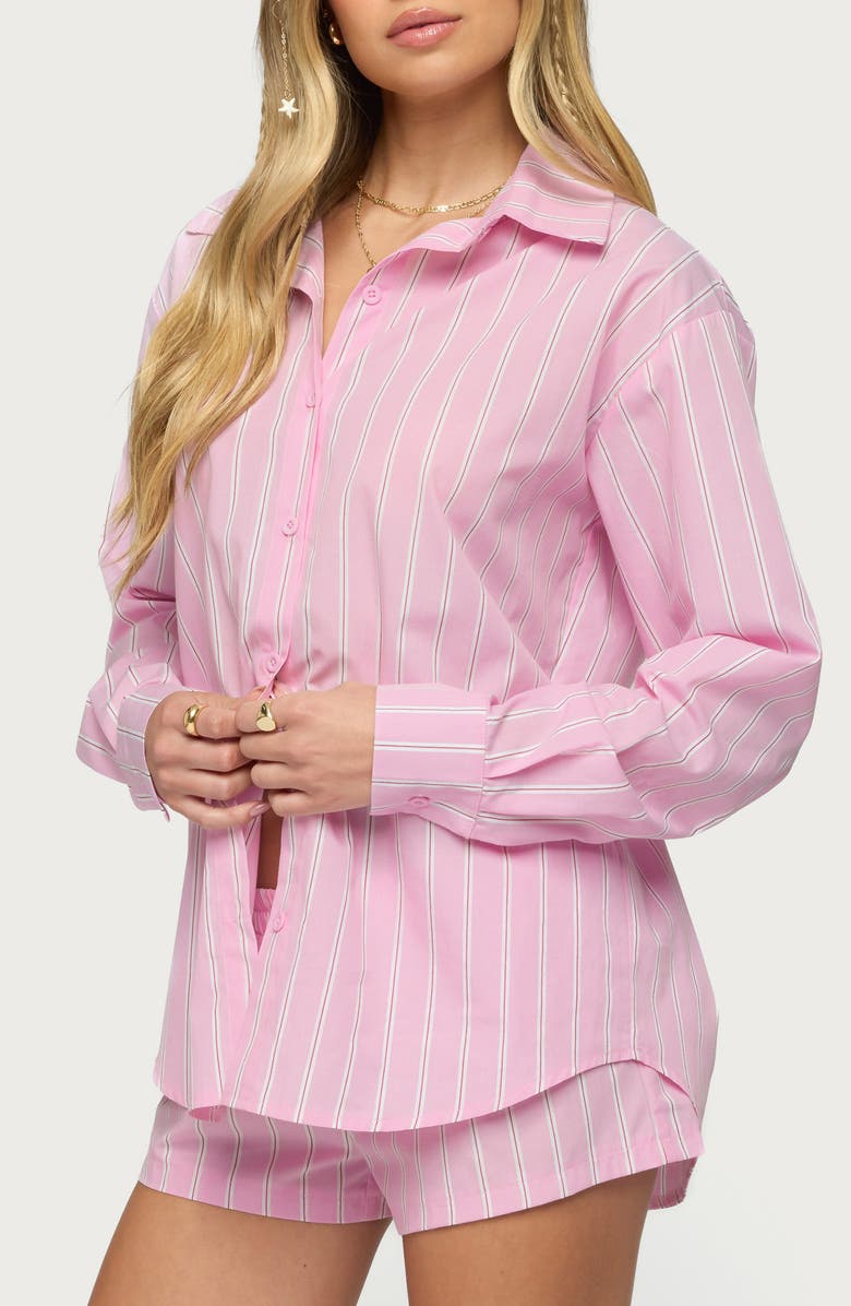 EDIKTED Carmella Stripe Oversize Button-Up Shirt, Alternate, color, 