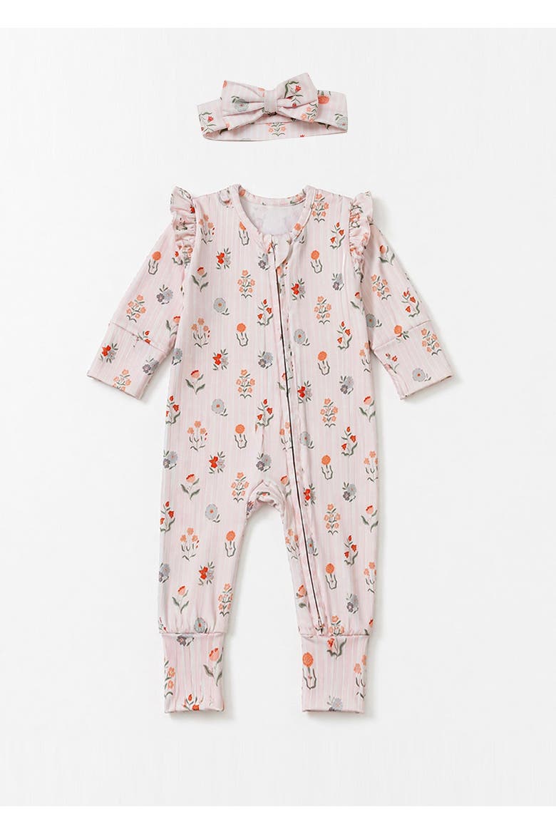 Amelia Rose Convertible Romper Floral Print with Matching Headband, Main, color, Pink