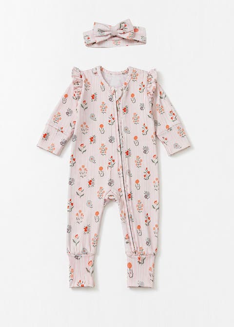 Amelia Rose Convertible Romper Floral Print with Matching Headband