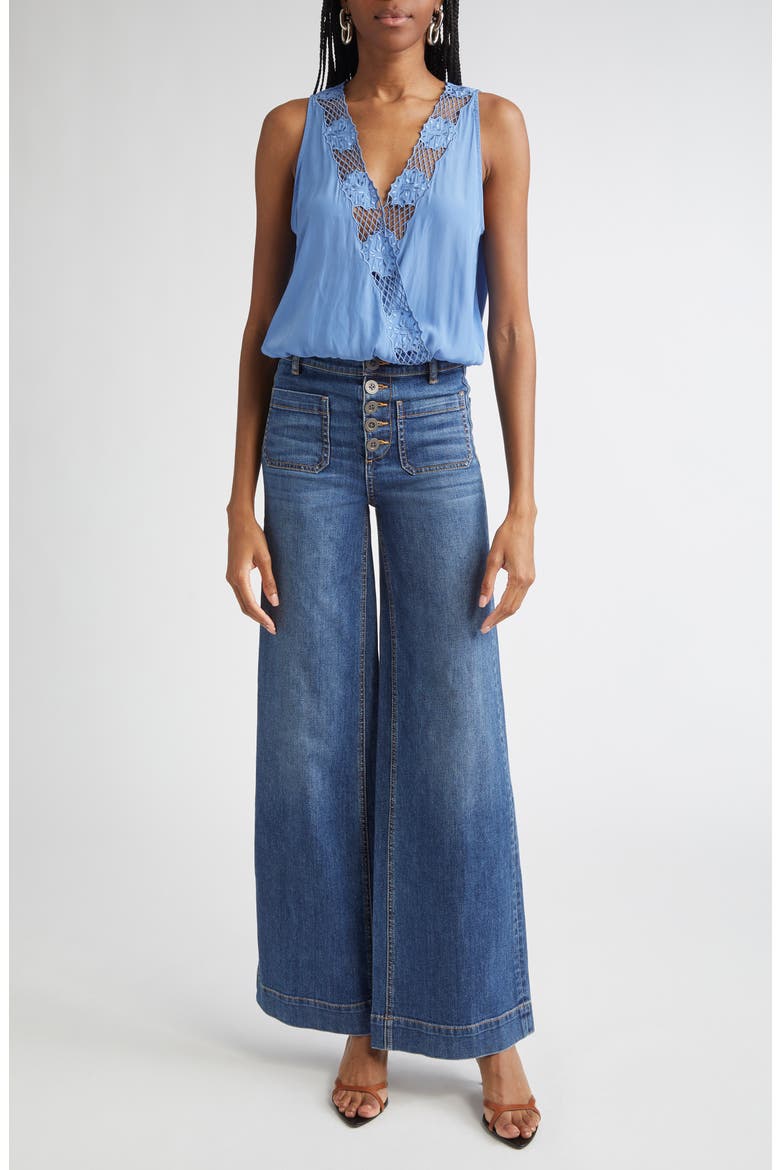 Daisy Embroiderd Wrap Front Top, Alternate, color, CORNFLOWER BLUE