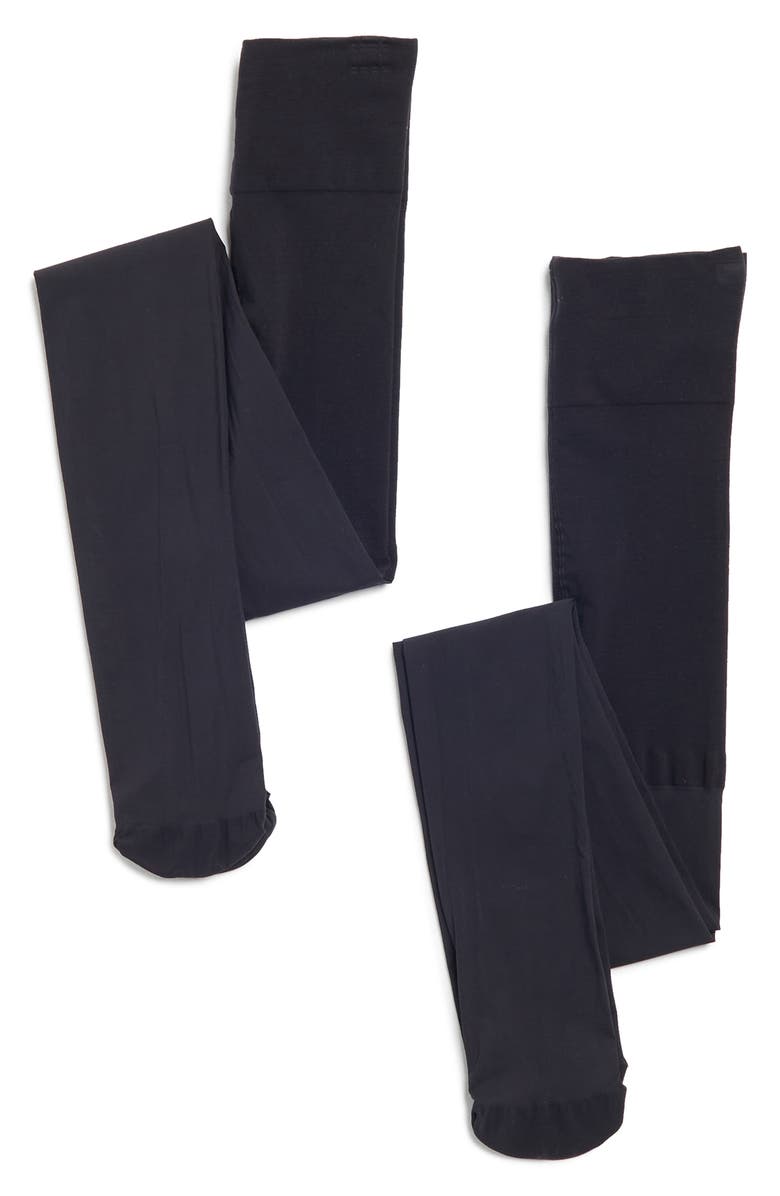 DKNY 2-Pack Opaque Tights, Alternate, color, Black