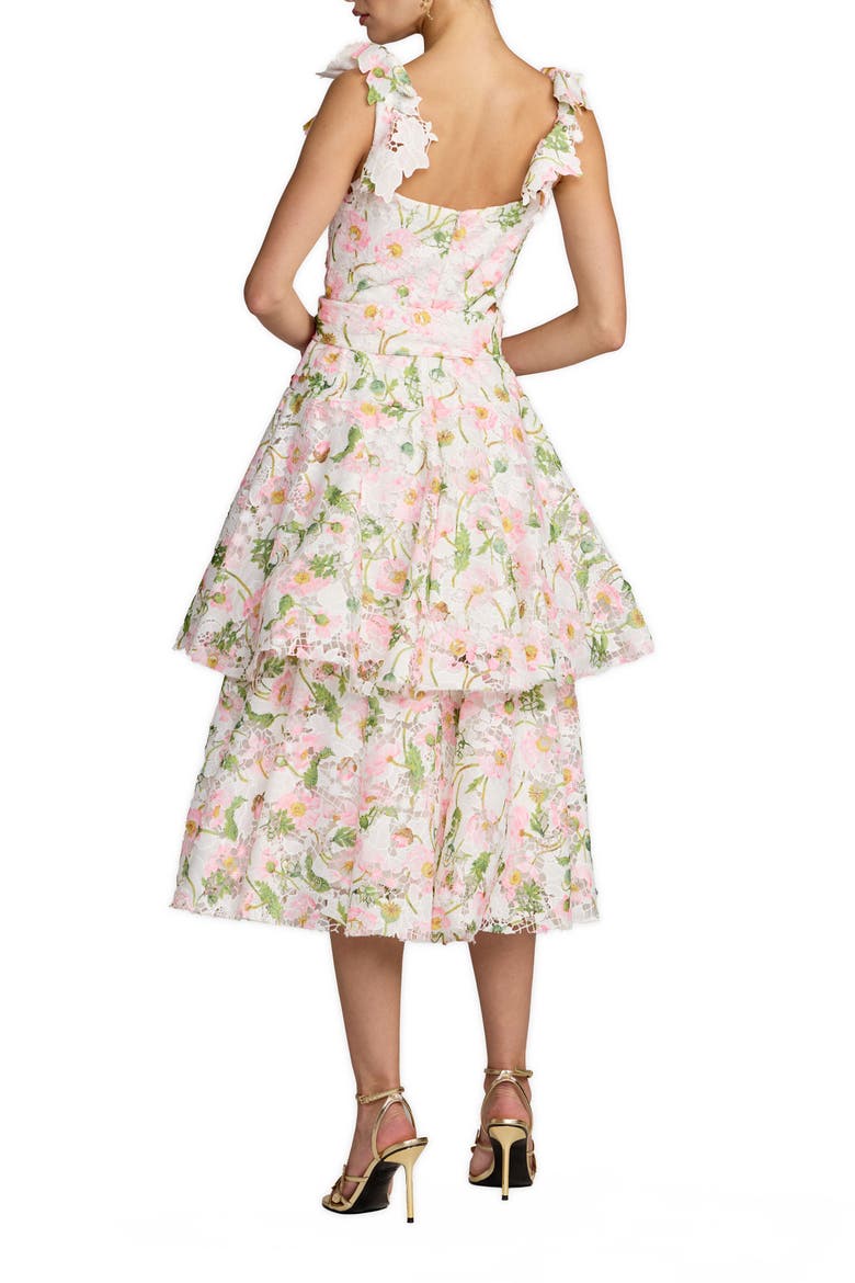 Lace Tiered Ruffle Midi Dress With Belt, Alternate, color, White Multi