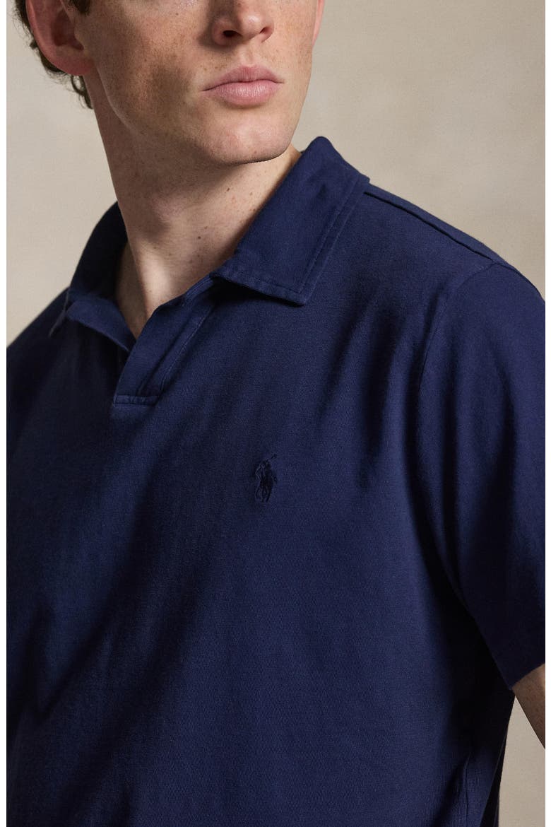 Johnny Collar Cotton & Linen Pocket Polo, Alternate, color, NEWPORT NAVY