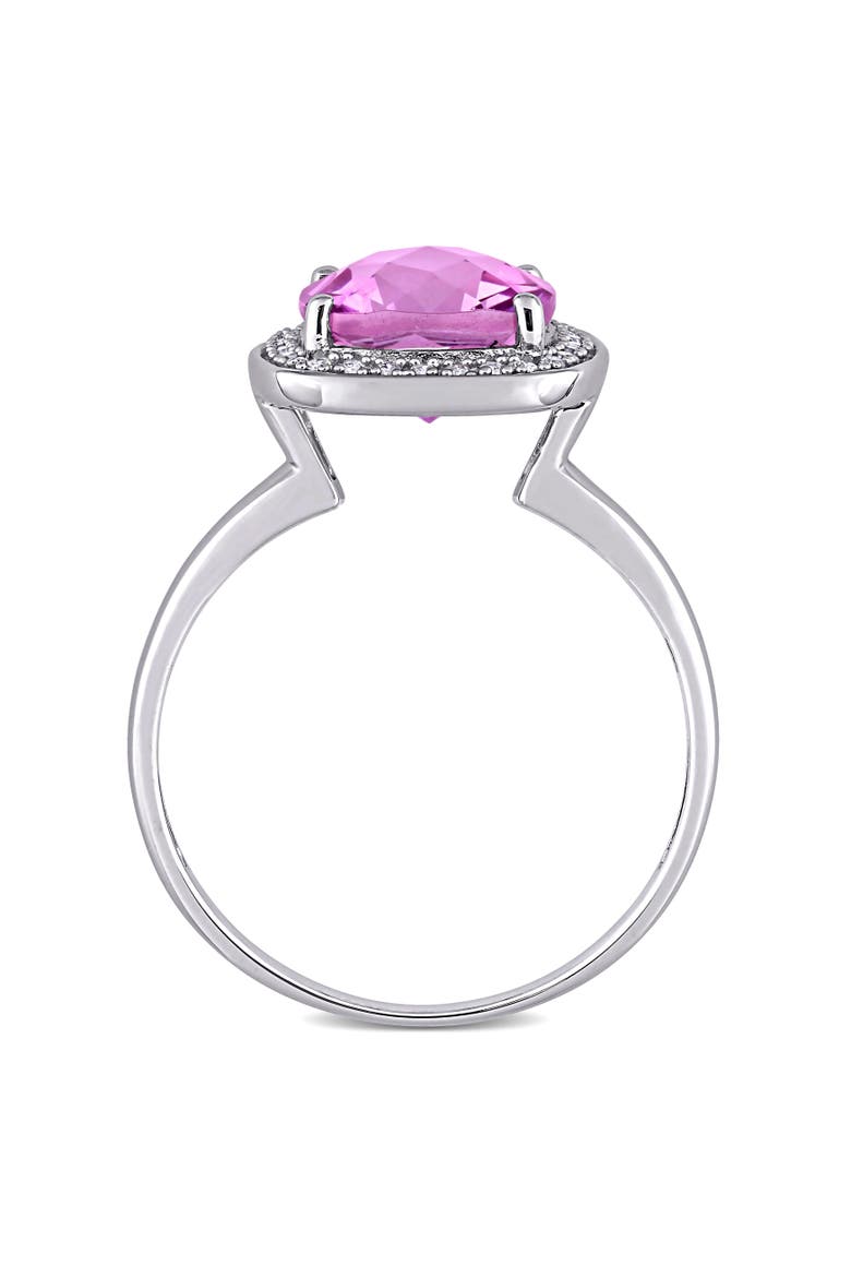 Pink Topaz & Diamond Cushion Halo Ring 10k, Alternate, color, Pink Topaz