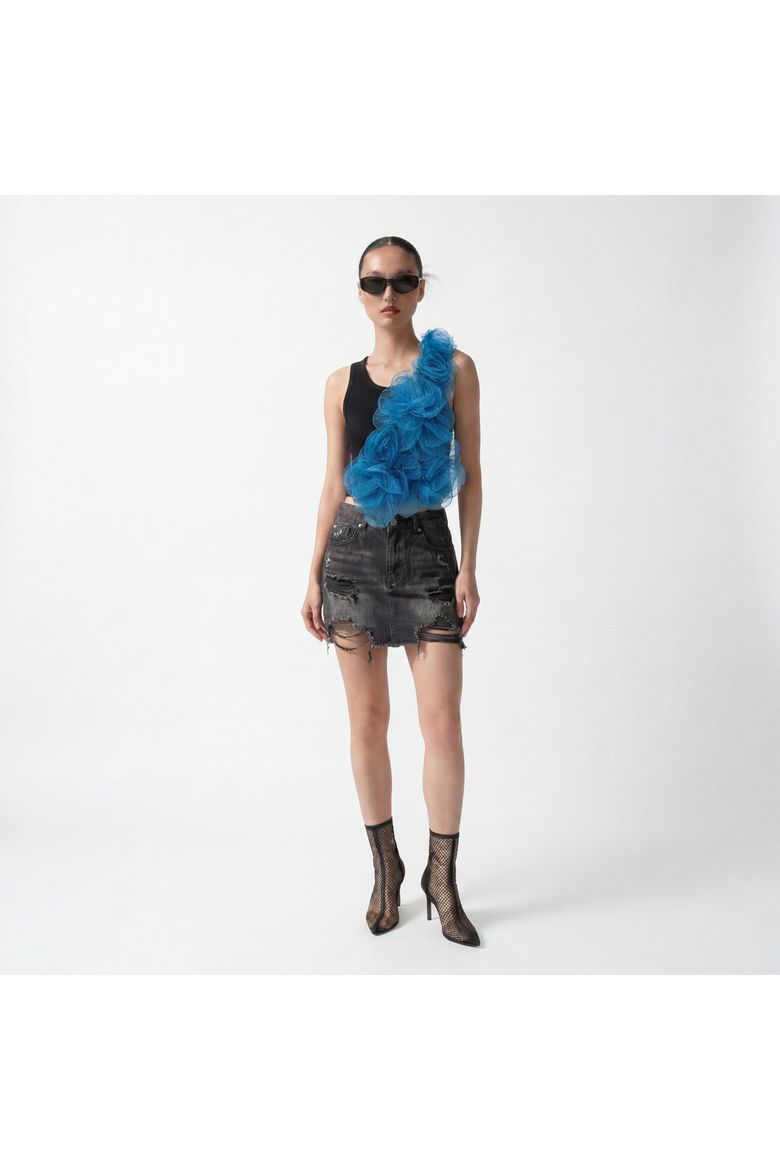 Floral Applique Tank Top, Alternate, color, Black