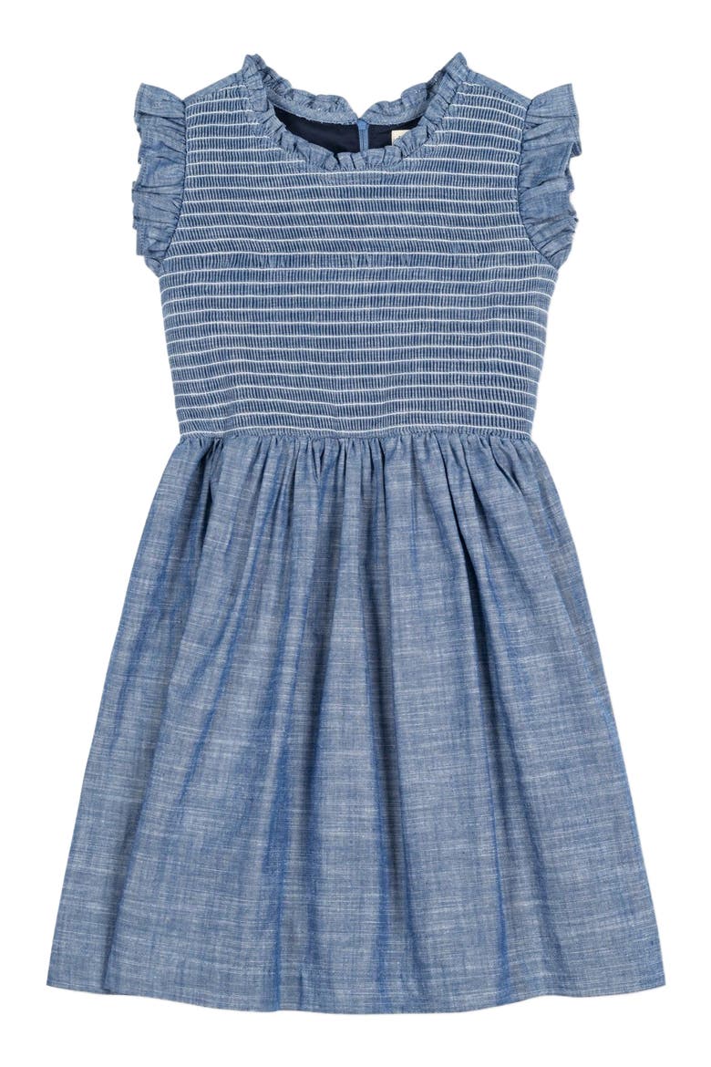 Girls' Organic Flutter Smocked Chambray Dress, Toddler, Main, color, Smocked Chambray